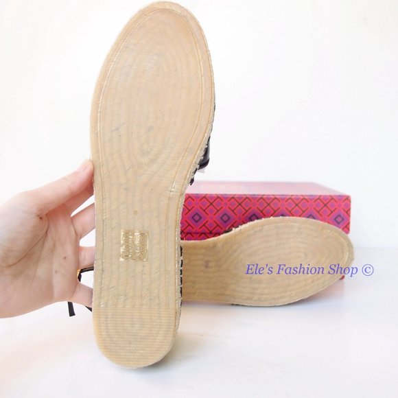 NIB Tory Burch Eleanor D'orsay Leather Espadrille Sandal BLACK 6.5 7 7.5 8 8.5 9 - Picture 15 of 16